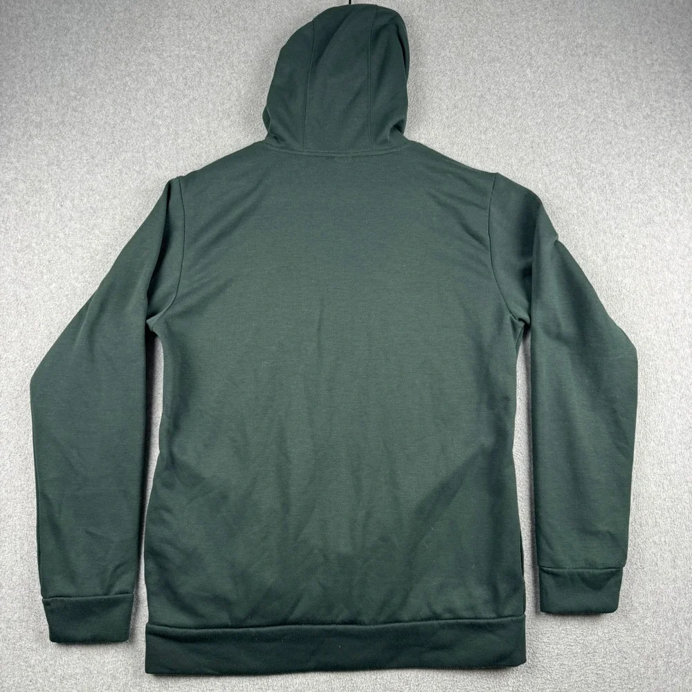 Adidas Hoodie Mens L Pullover Green Zippered Chest Pocket Logo Fleece